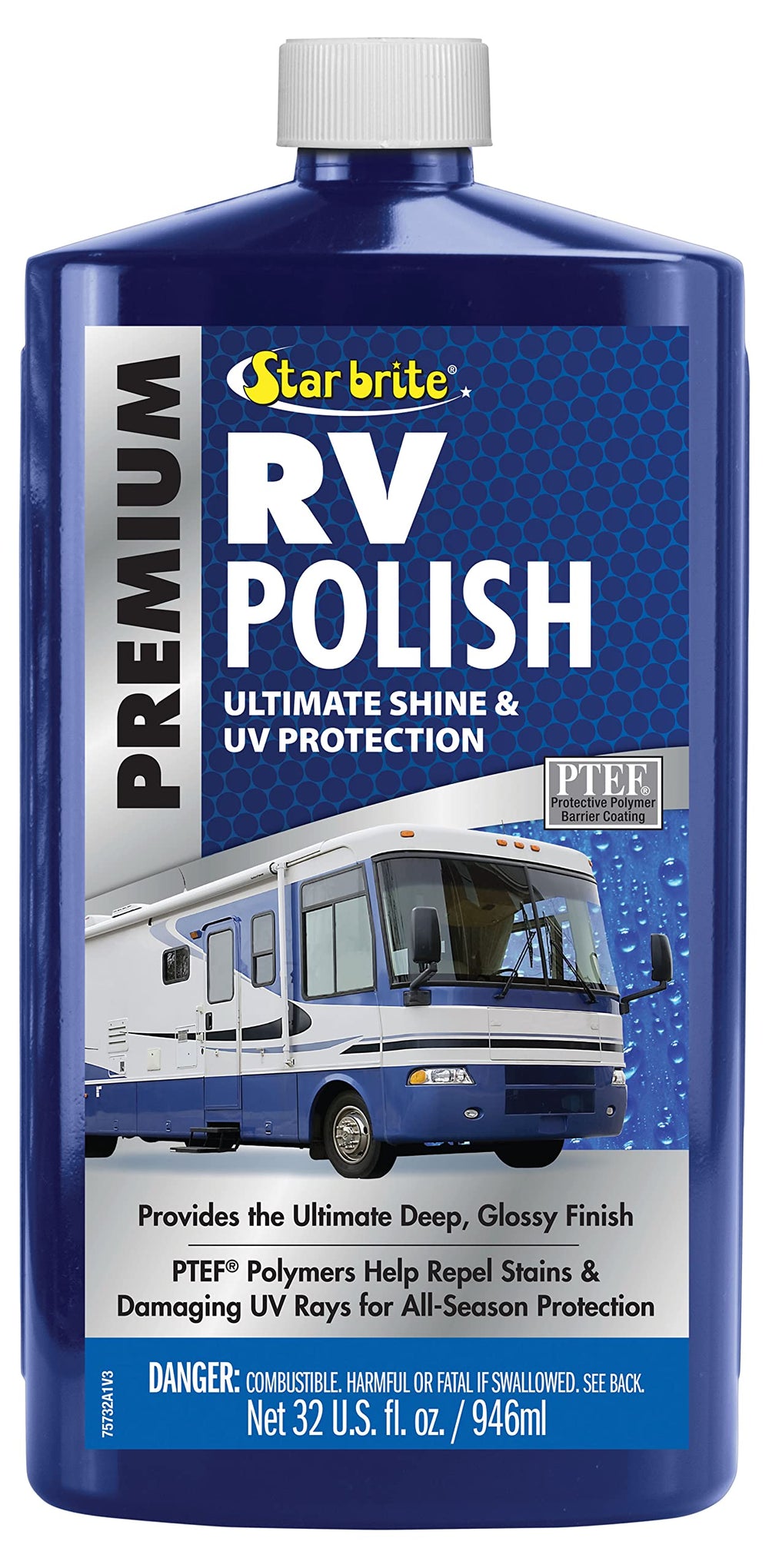STAR BRITE Premium RV Polish delivers a deep gloss on fiberglass and painted surfaces.