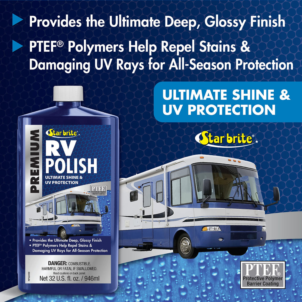STAR BRITE RV Polish provides stain and UV resistance for exterior surfaces.