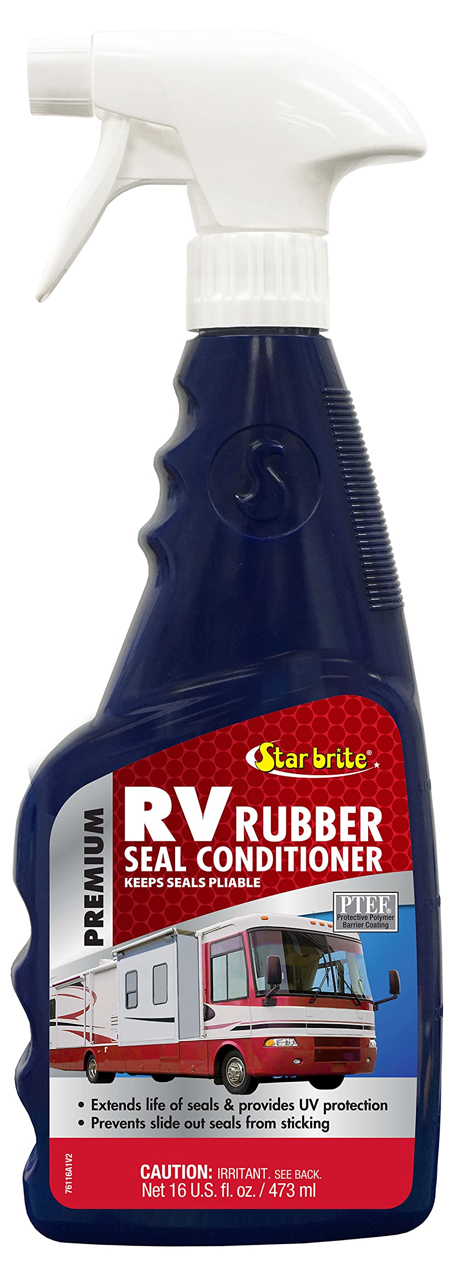 Star Brite Premium RV Rubber Seal Conditioner bottle applying UV protection to seals.
