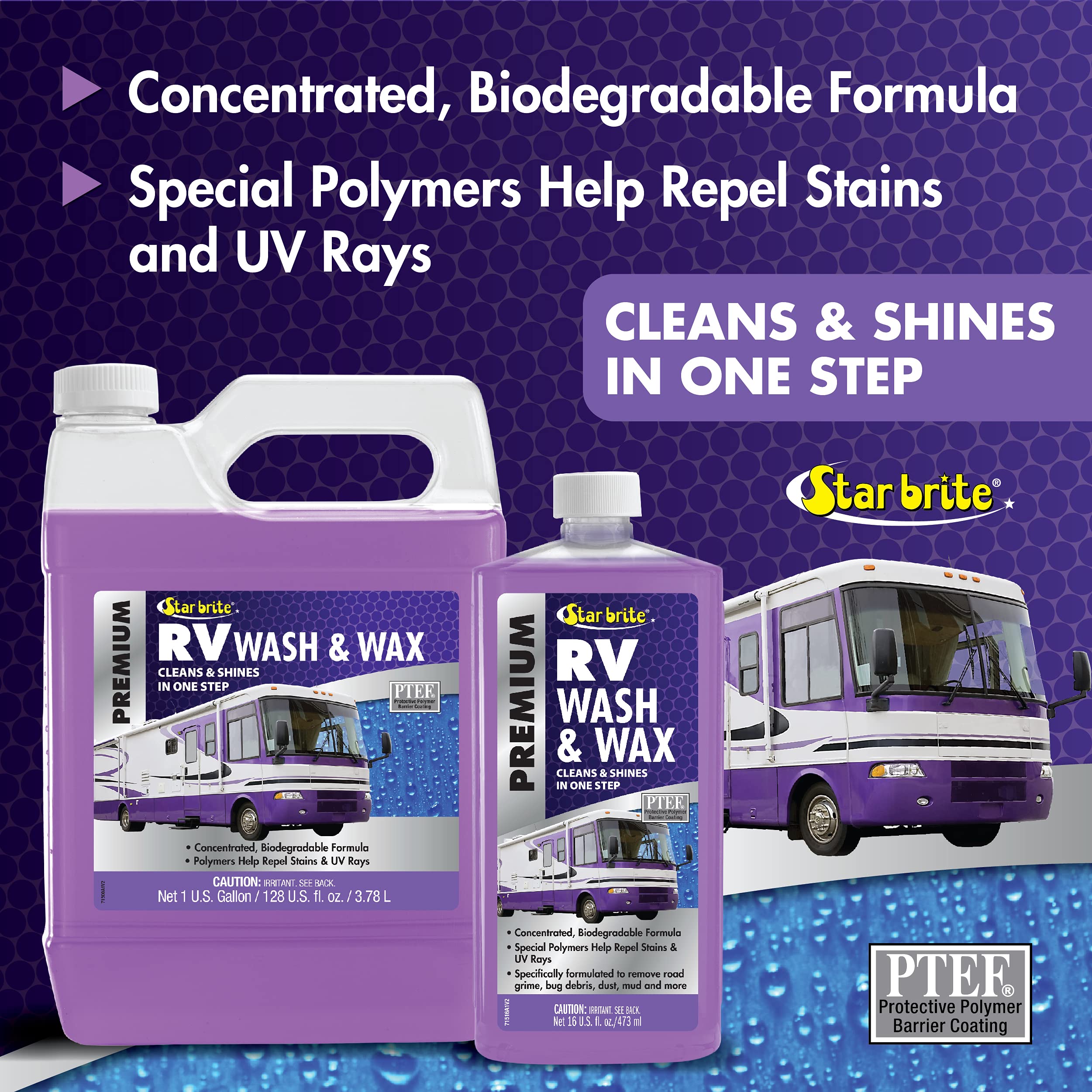 STAR BRITE RV Wash & Wax foam application on exterior surface boosts shine
