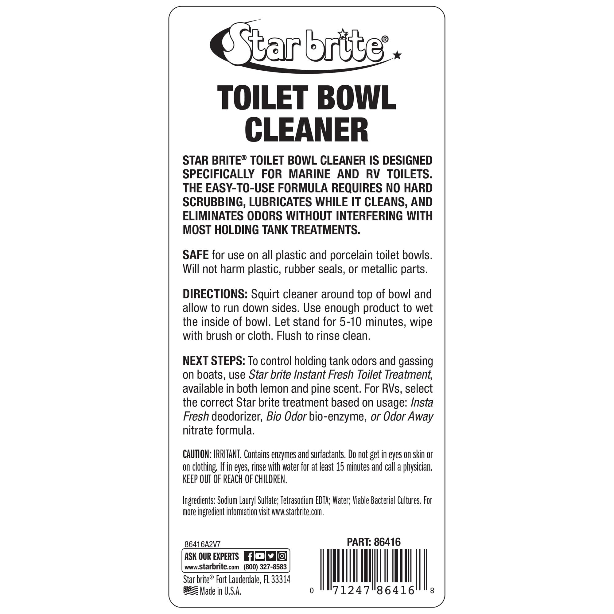 STAR BRITE cleaner on a porcelain RV toilet bowl, showing its versatile use.