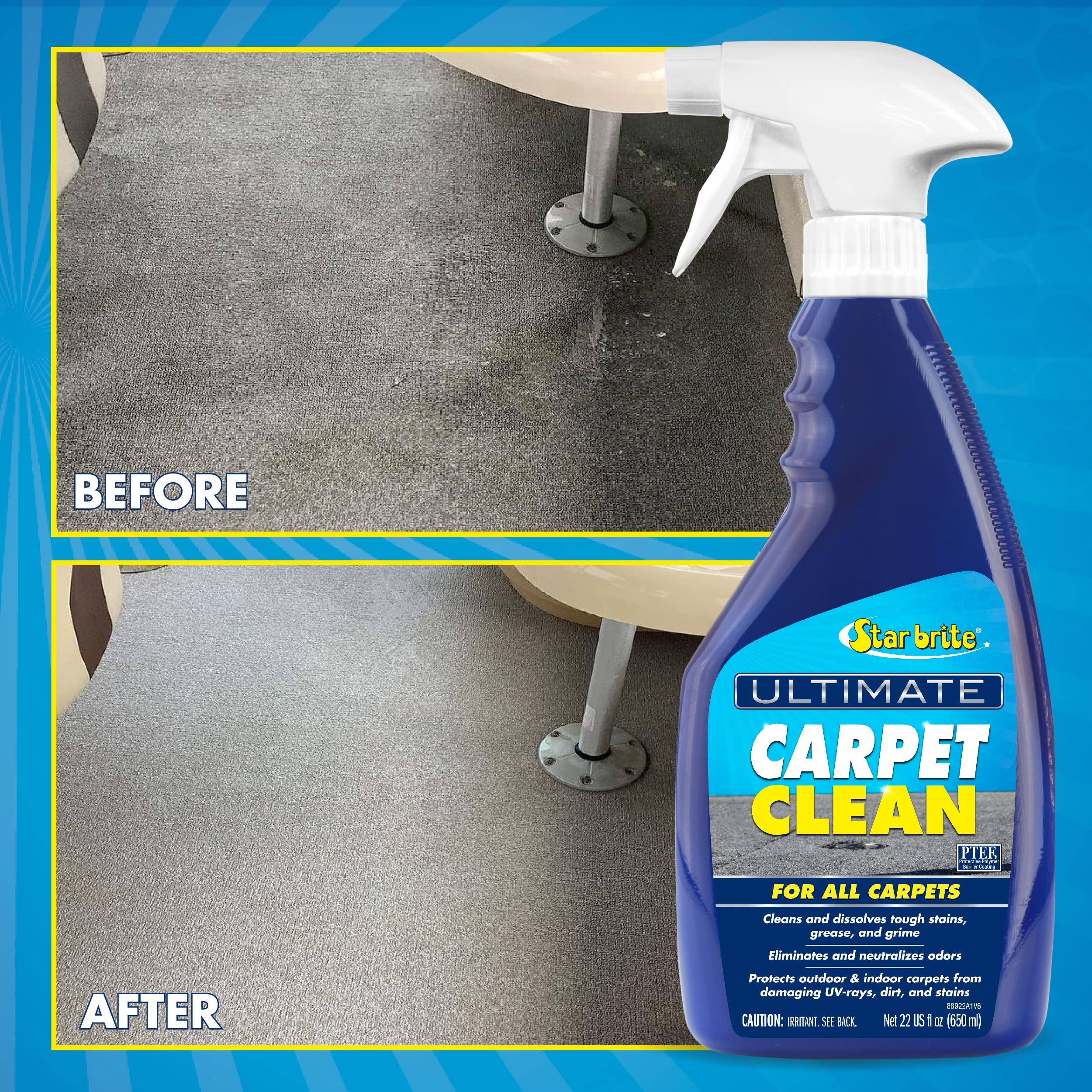 Star Brite Ultimate Carpet Clean Spray foam lifts dirt during cleaning.