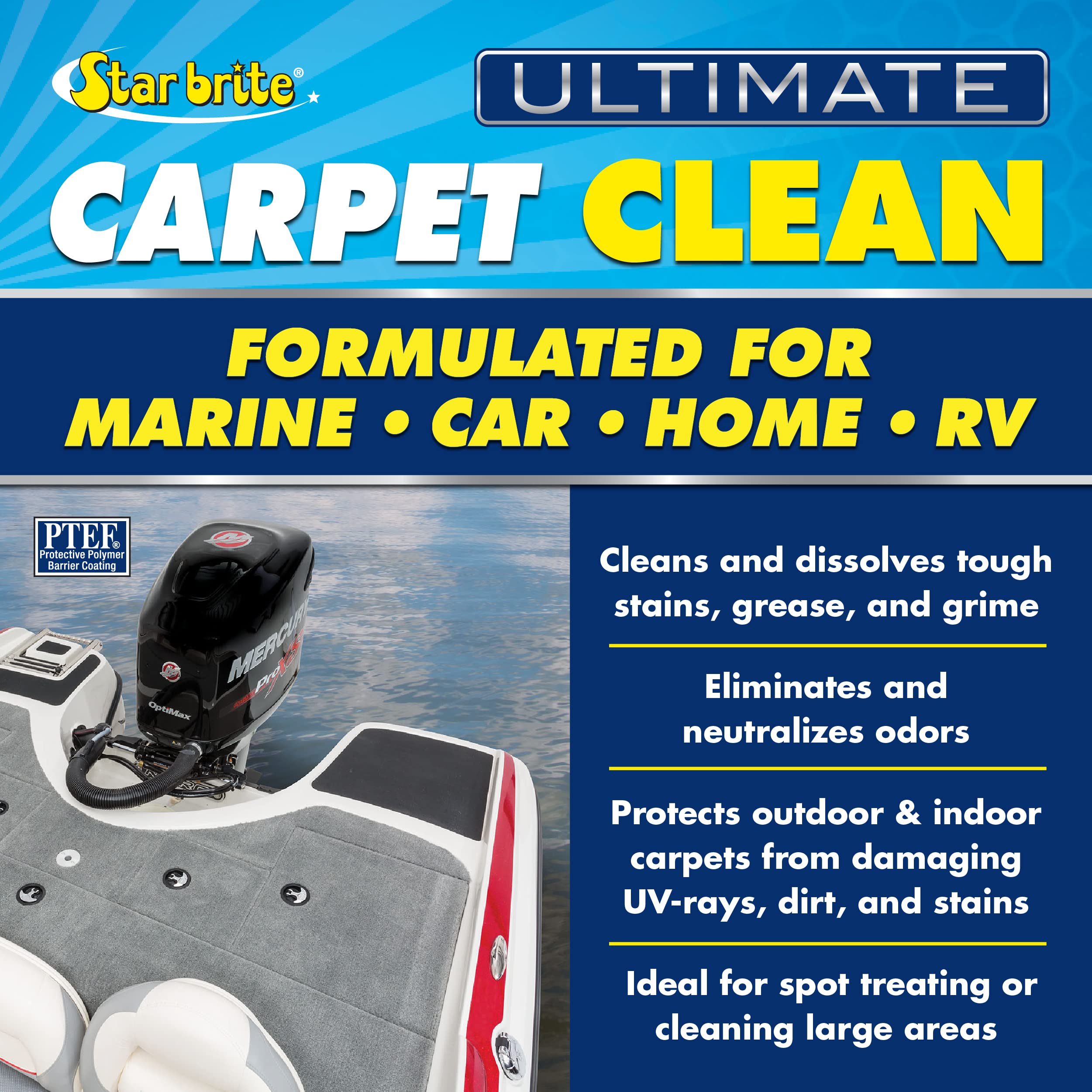 Star Brite Ultimate Carpet Clean Spray in action for targeted stain penetration.