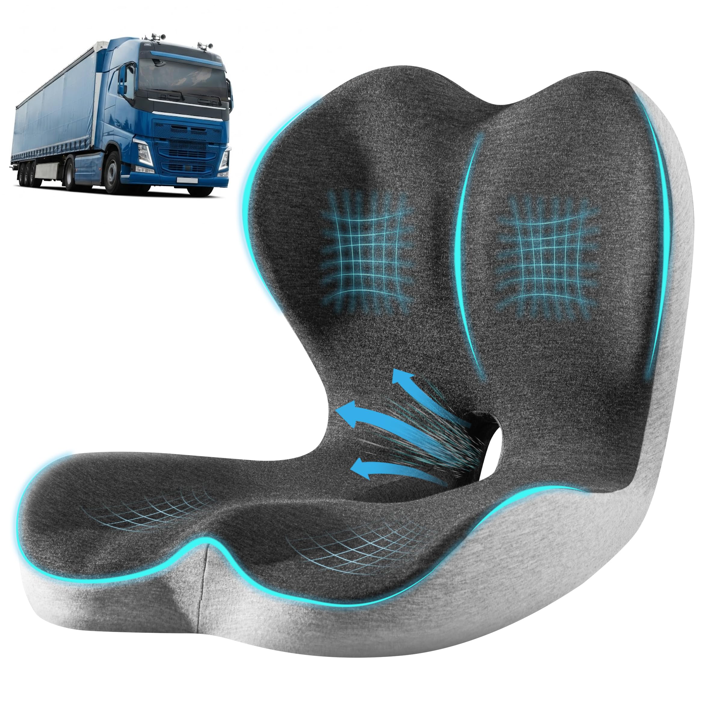 StarAneer Ultimate L-Shaped cushion provides lumbar support for long drives and desk work.