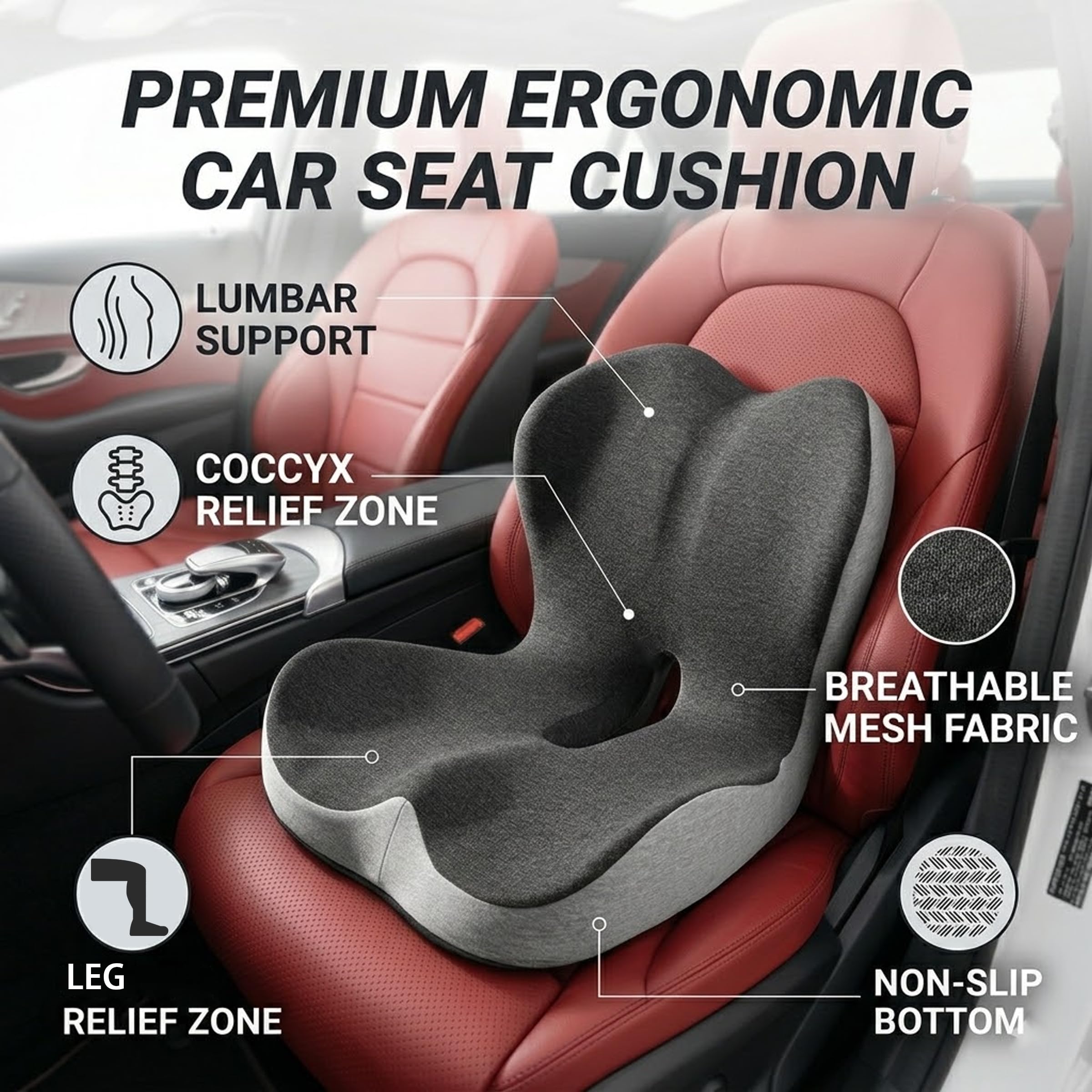 StarAneer non-slip base and straps secure the cushion on any seat.