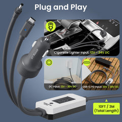 STARGEAR Starlink Mini Cable includes cigarette lighter adapter for car power.
