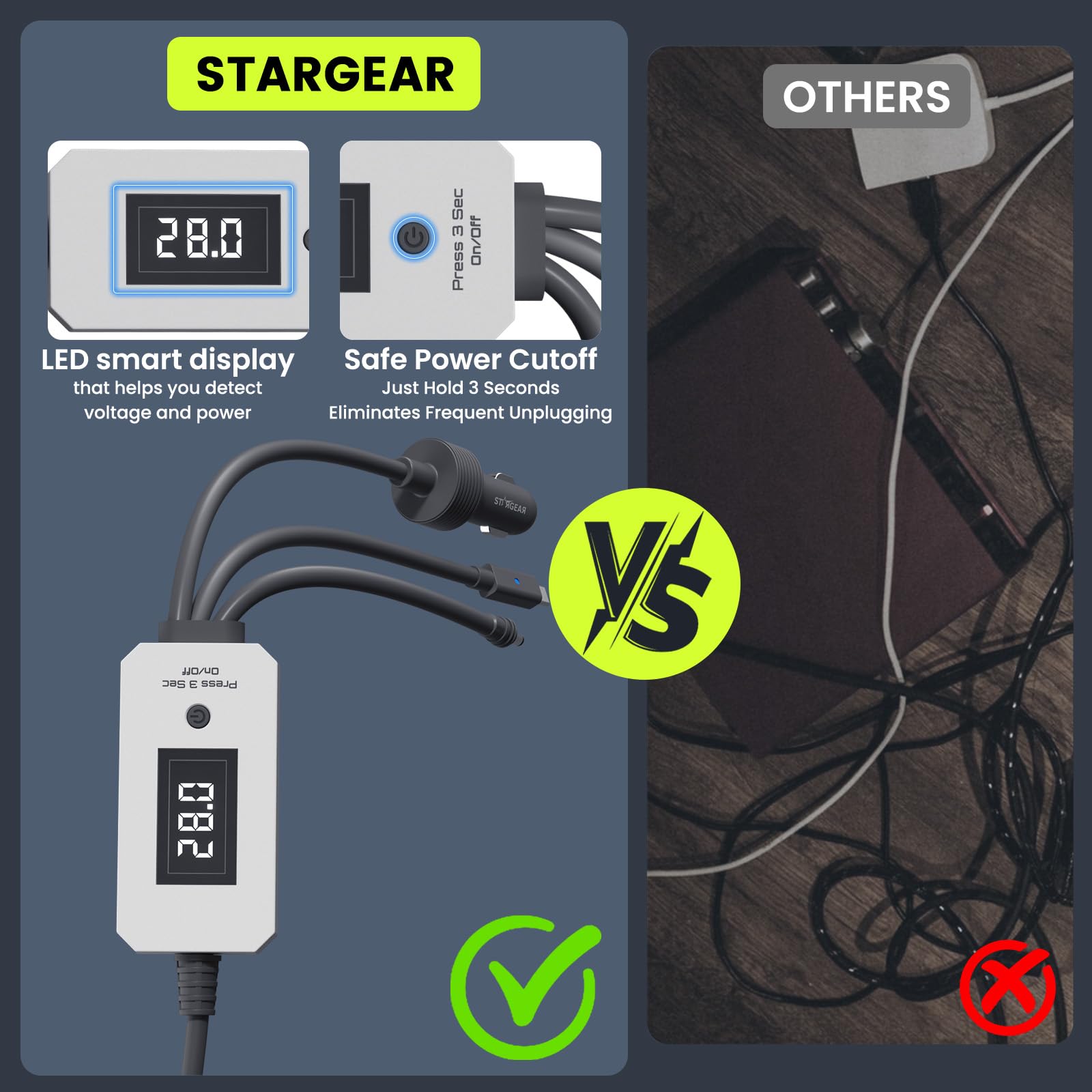STARGEAR Starlink Mini Cable with DC-DC charger input for off-grid setups.
