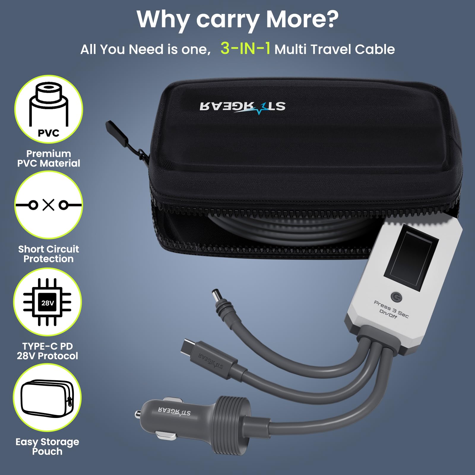 STARGEAR Starlink Mini Cable On/Off switch for simple reboot without unplugging.
