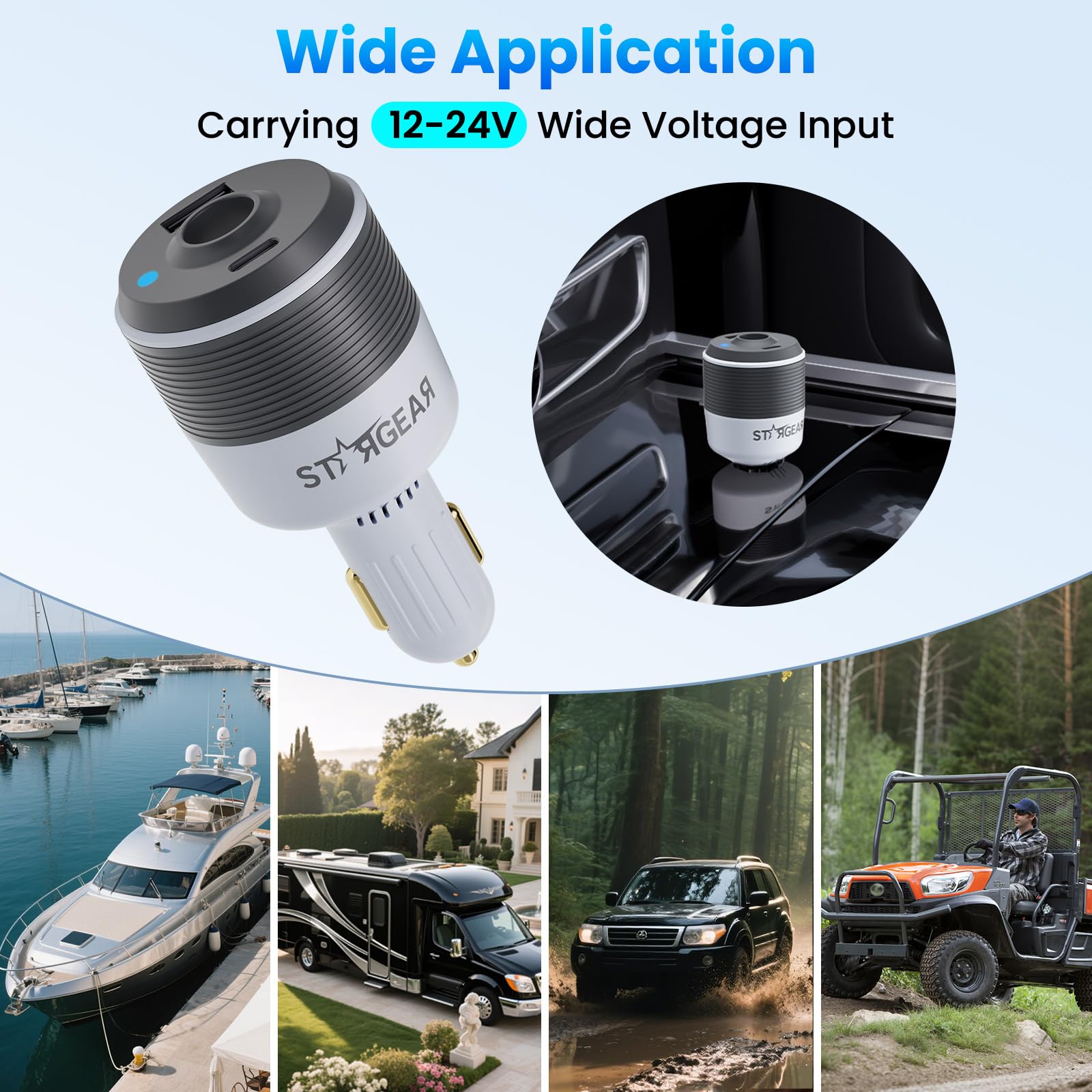 STARGEAR Starlink Mini Car Adapter in action on an RV trip providing reliable power.