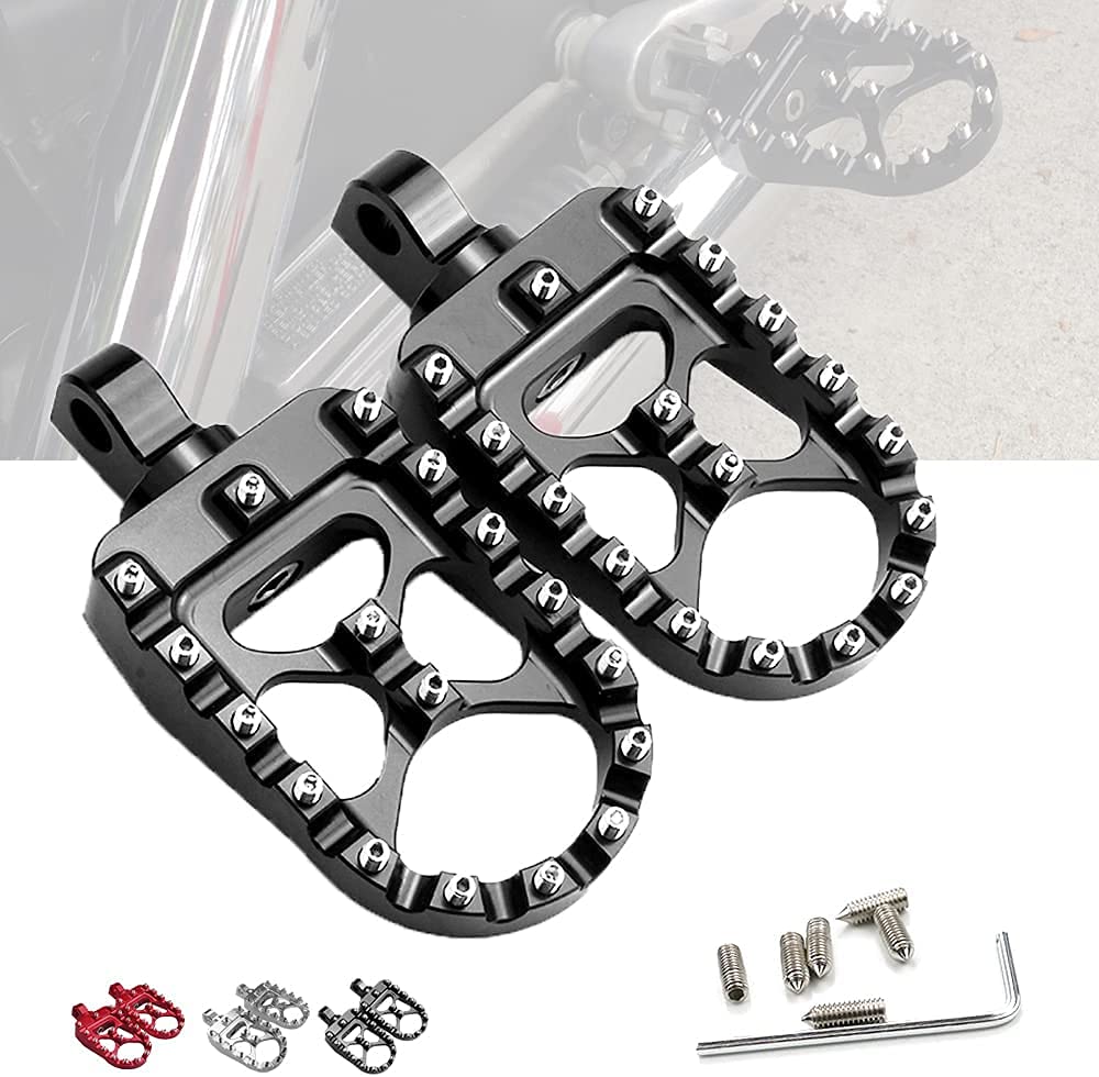 StarknightMT CNC wide fat foot pegs with 360° rotation for a customizable riding position.
