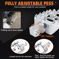 StarknightMT foot pegs with anti-slip teeth for secure grip in wet conditions.