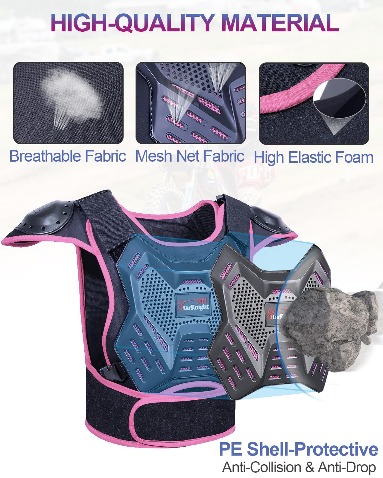 StarknightMT Kids Dirt Bike Gear back PE shell cushions impact on rough trails.