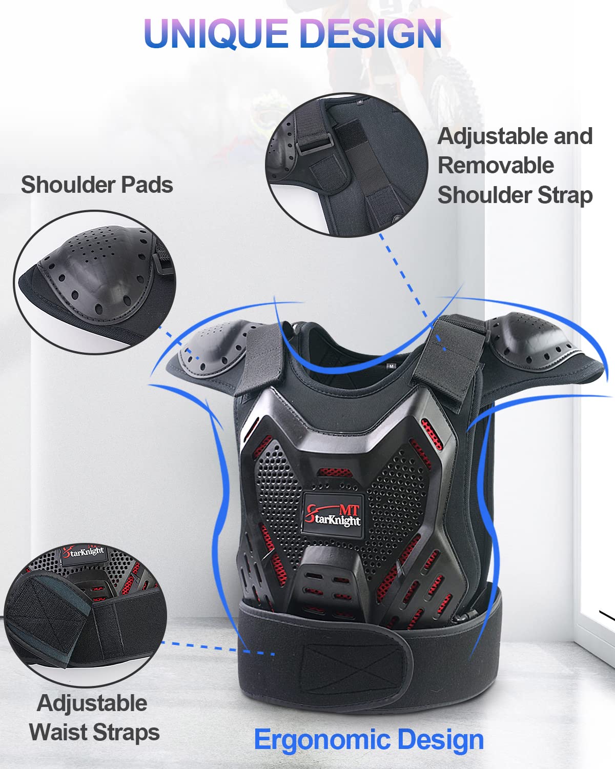 StarknightMT kids dirt bike gear back chest protector shields spine safely