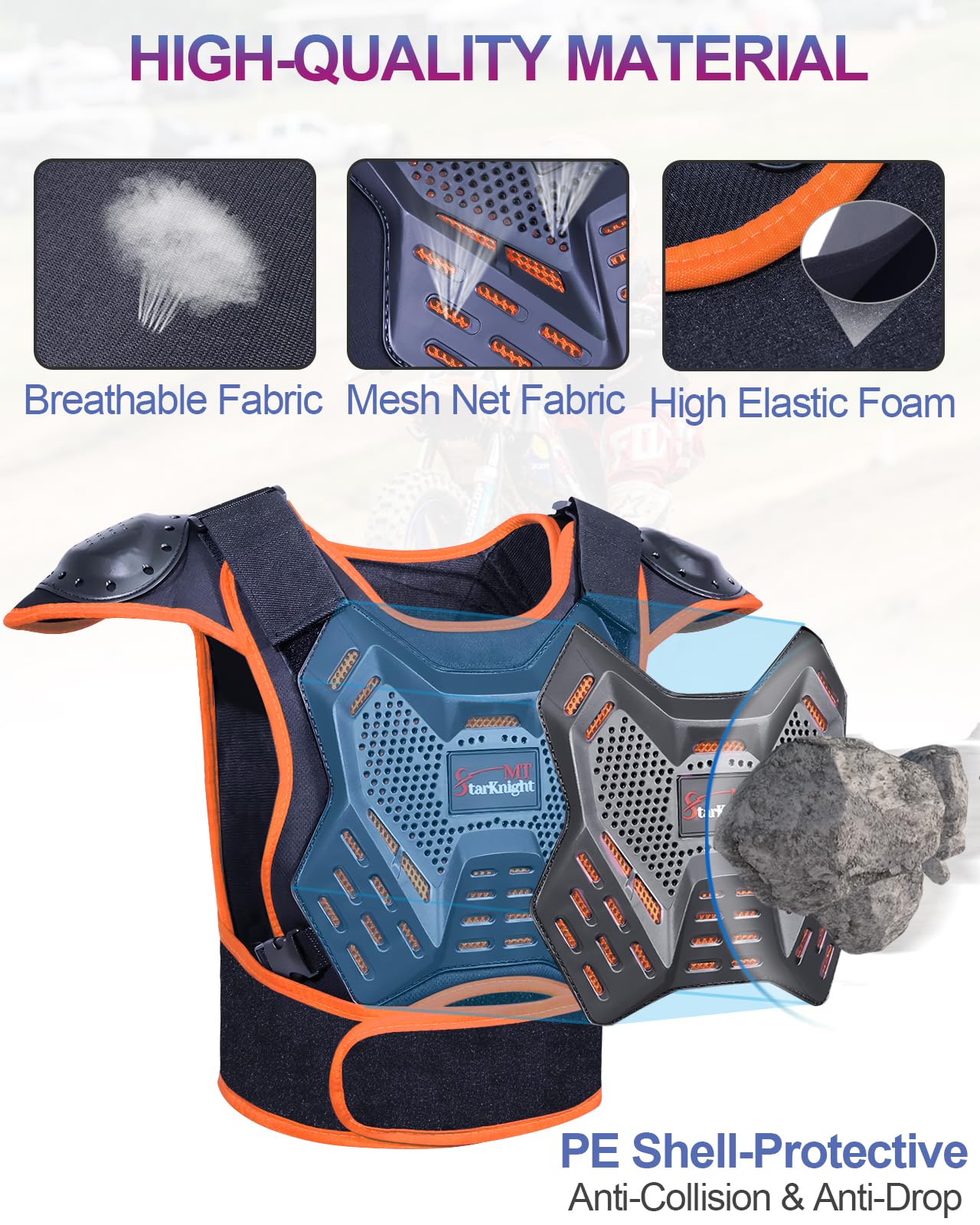 StarknightMT Kids Dirt Bike Gear chest protector back view demonstrates full-back protection.