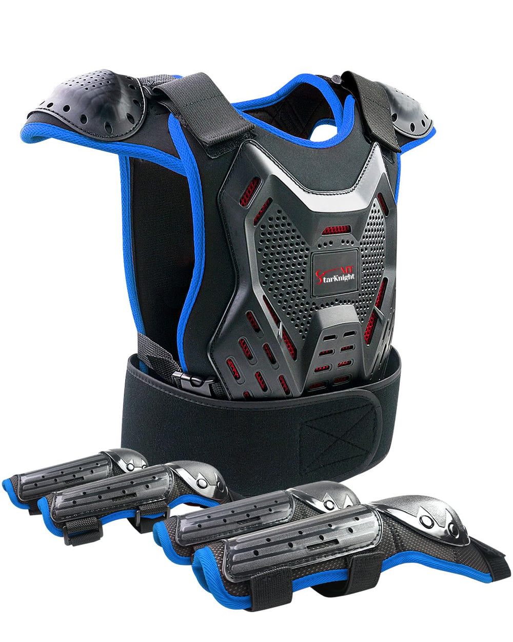 StarknightMT kids dirt bike chest protector blue provides growing-fit protection.