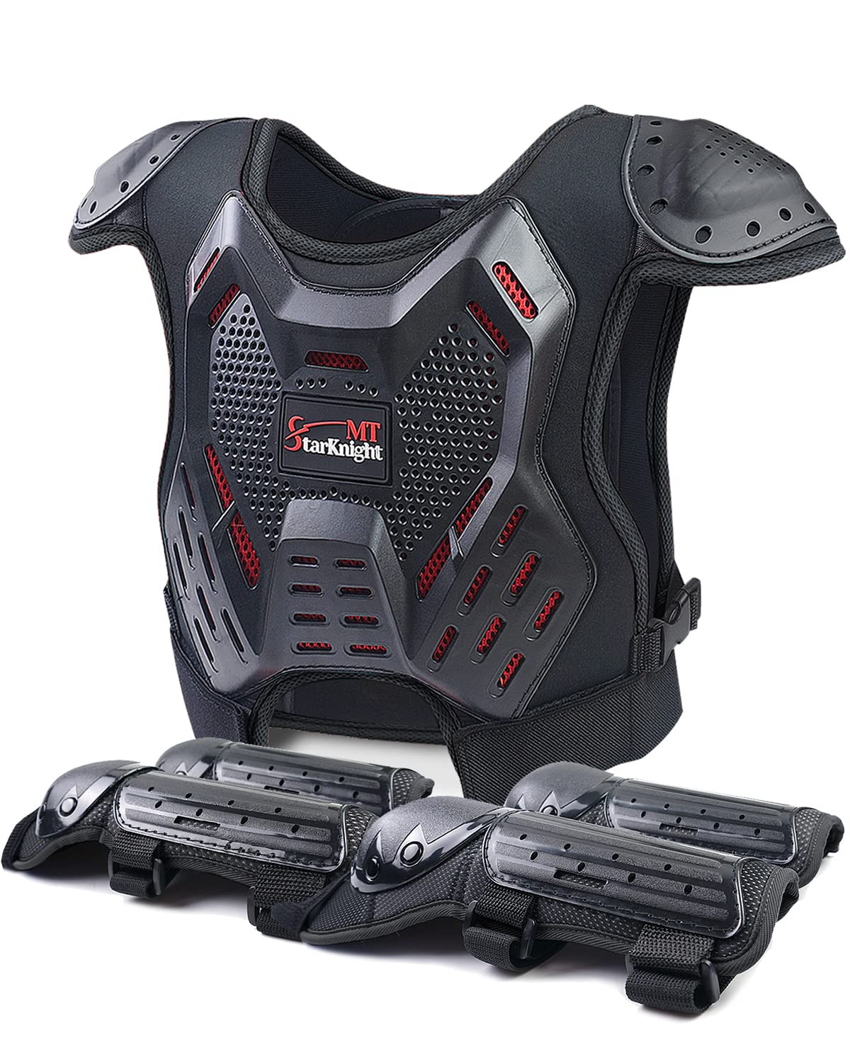 StarknightMT kids chest protector front view with breathable shell for safer rides.