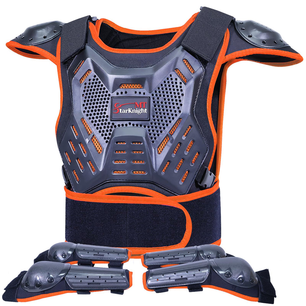 StarknightMT Kids Dirt Bike Gear chest protector front view shows impact-ready shell.