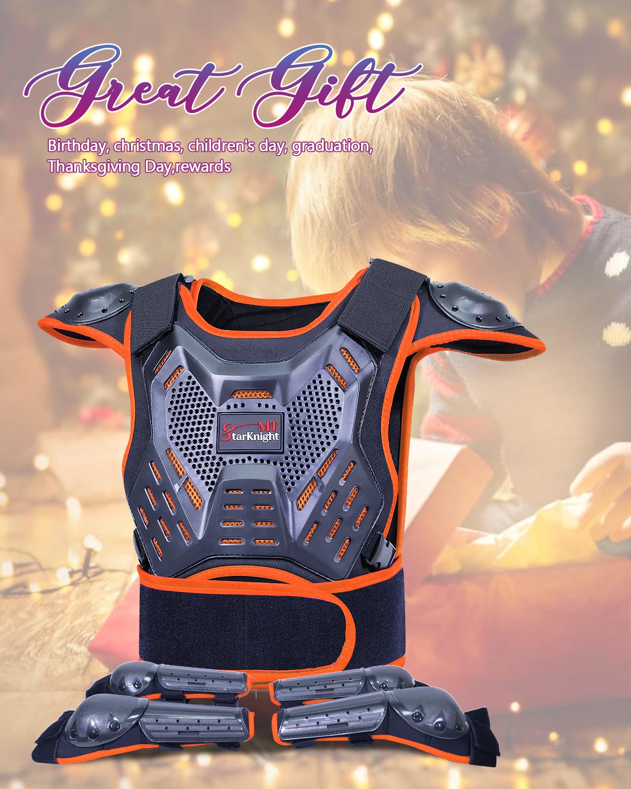 StarknightMT Kids Dirt Bike Gear orange color highlight for visibility.