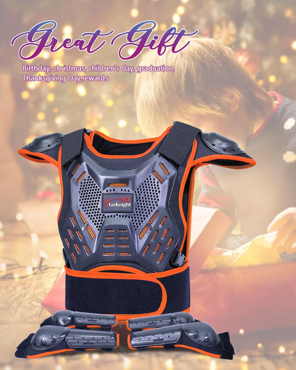 StarknightMT Kids Dirt Bike Gear orange color highlight for visibility.