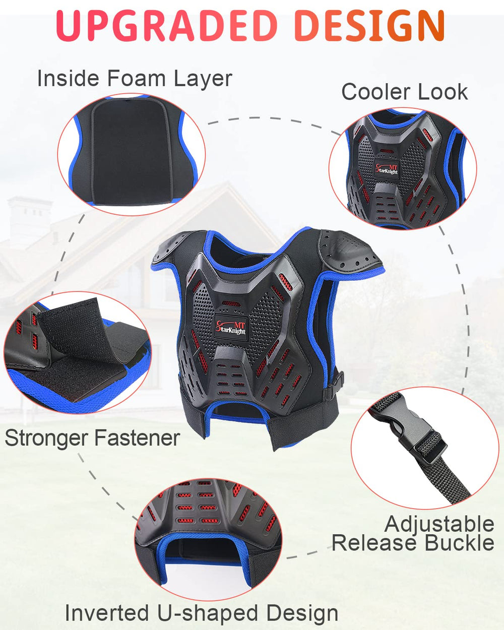 StarknightMT elbow guards blue, comfortable, flexible protection for growing riders