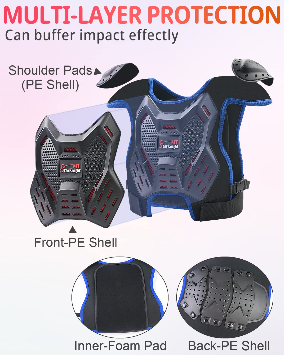 StarknightMT knee guards blue, breathable padding for safe mountain biking
