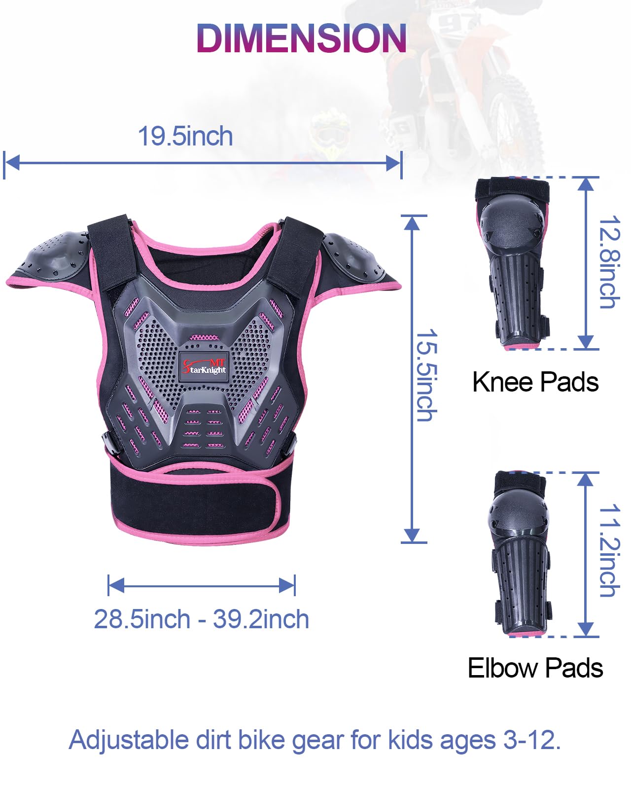 StarknightMT Kids Dirt Bike Gear lightpink finish adds visibility and style.