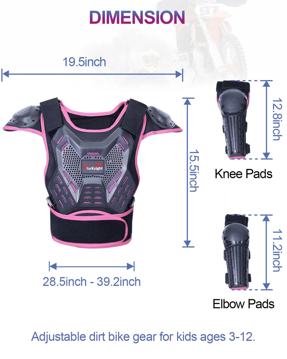 StarknightMT Kids Dirt Bike Gear lightpink finish adds visibility and style.
