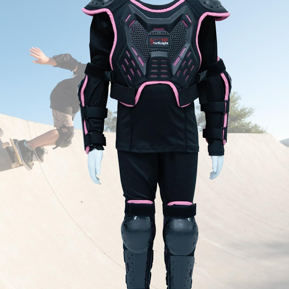  packaging view of StarknightMT Kids Dirt Bike Gear with chest protector and pads