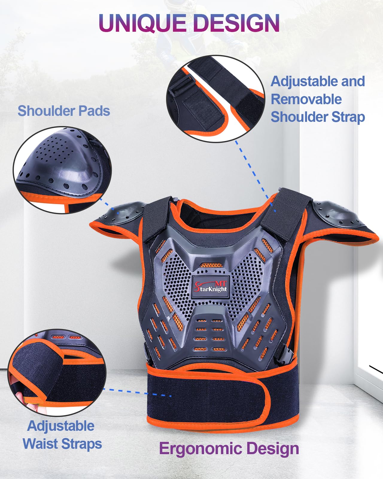 StarknightMT Kids Dirt Bike Gear shoulder protection protects shoulders during rough riding.