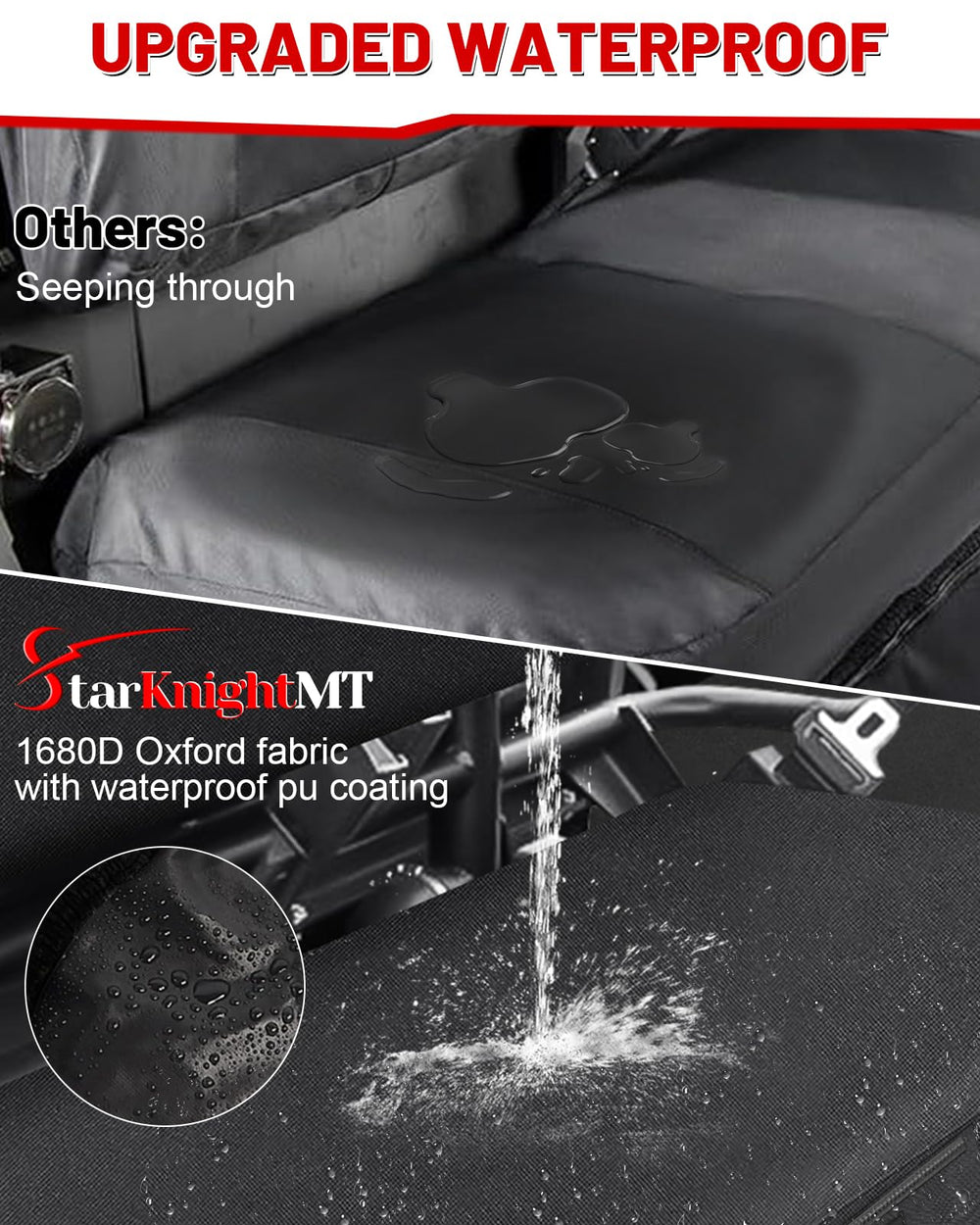 StarknightMT mule bench seat cover side view shows snug, fast fit and protection