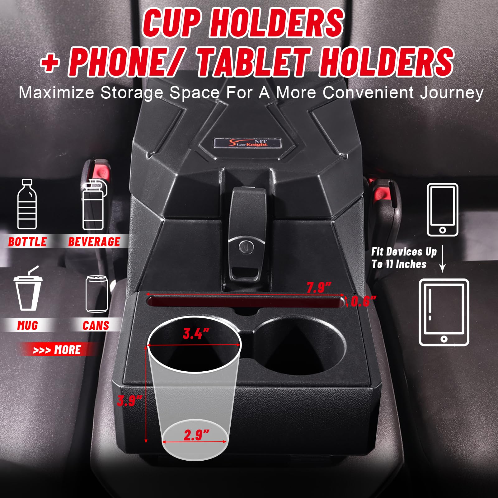 StarknightMT UTV center console 16L storage for tools and gear.