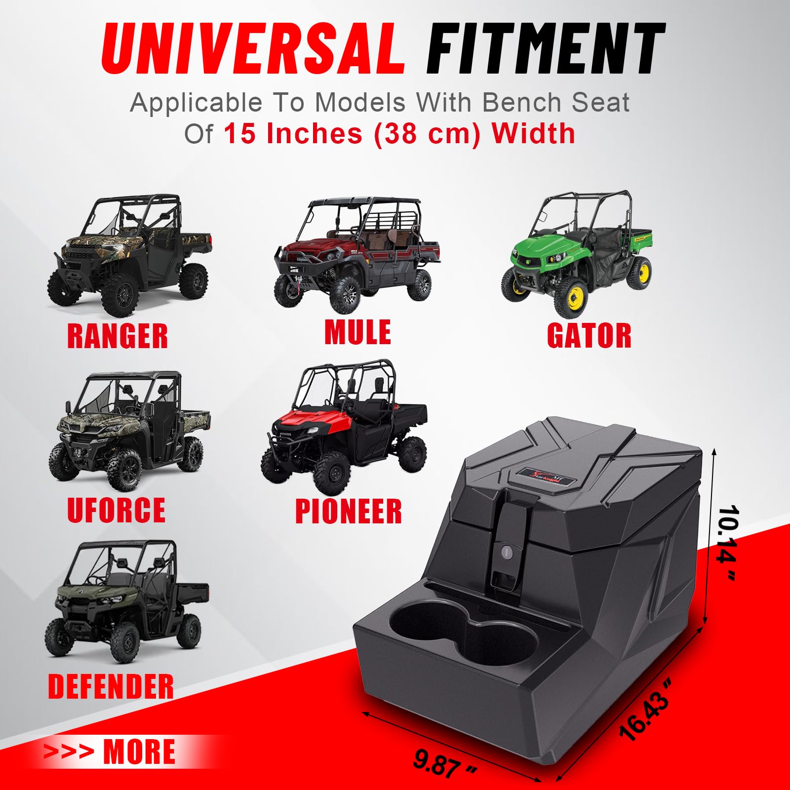 StarknightMT UTV center console cup holders keep drinks secure on rough rides.