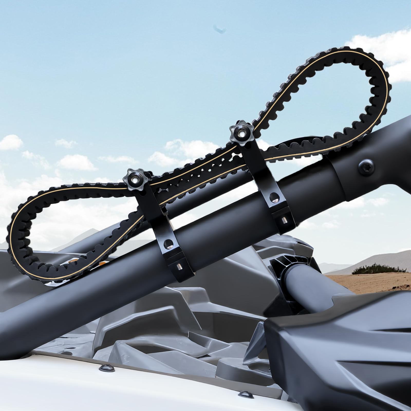 StarknightMT UTV belt mount on roll bar showing universal 1.5-2 inch compatibility and easy access.