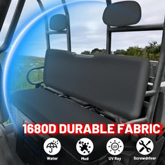 StarknightMT UTV Ranger seat cover fabric close-up shows waterproof coating.