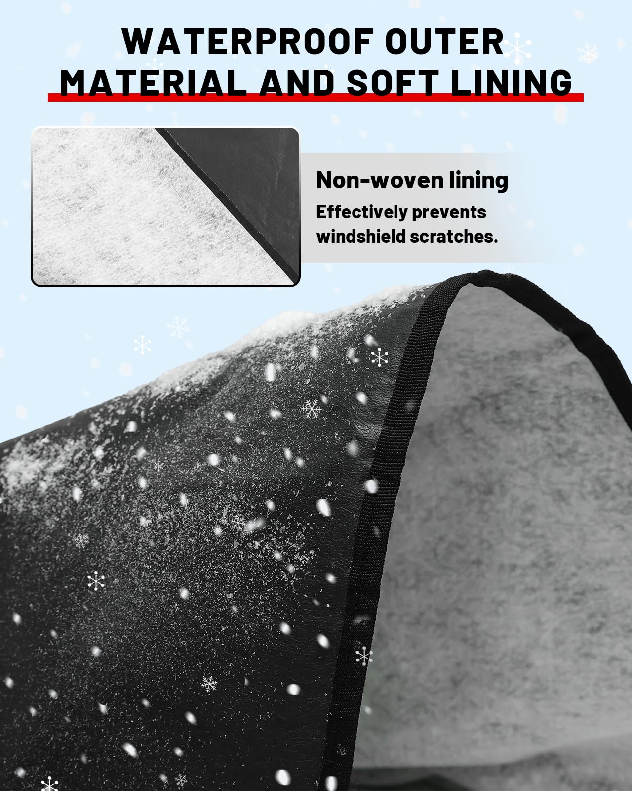 StarknightMT windshield cover showing 800D durable material and scratch resistance
