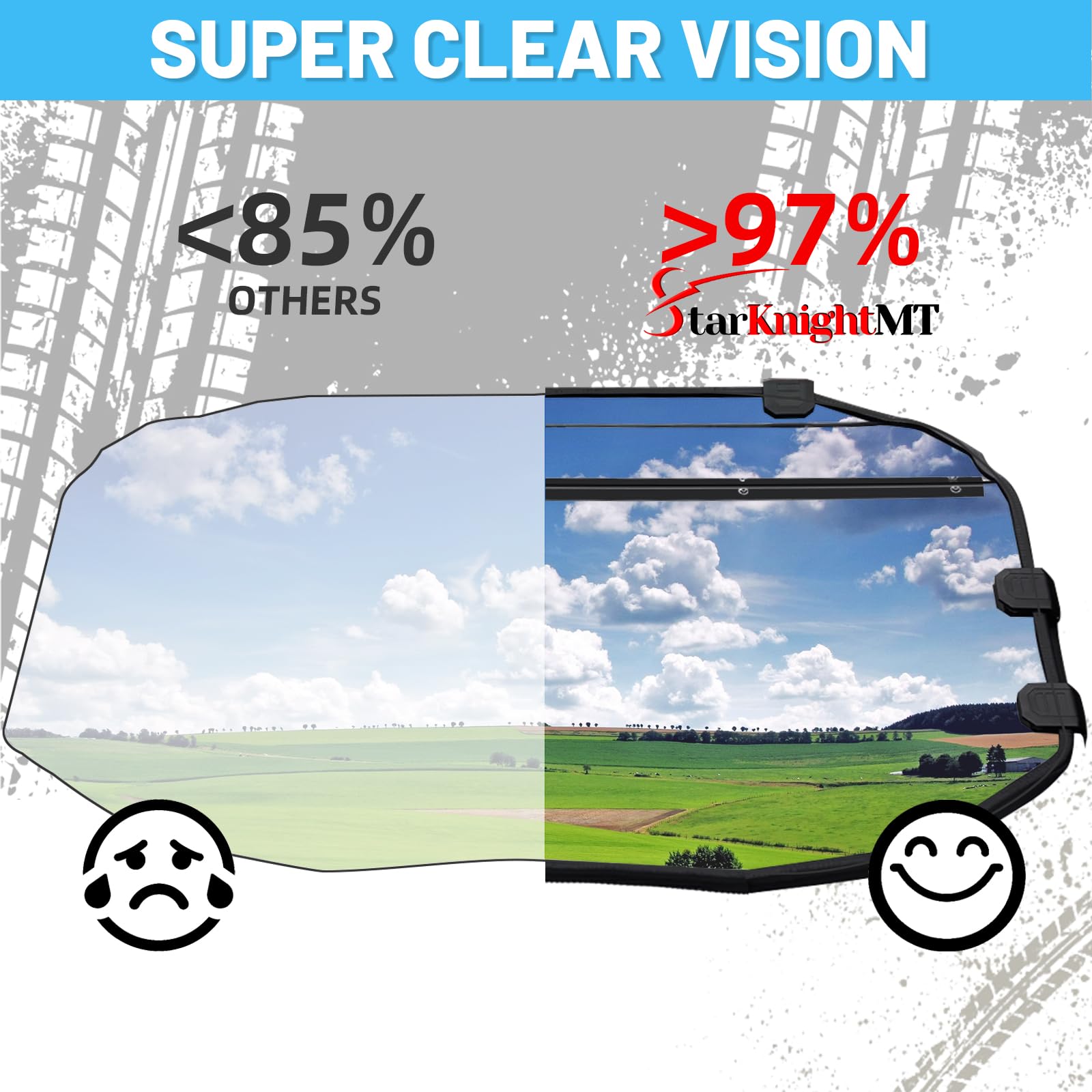 StarknightMT X3 windshield UV resistance maintains clarity in sun.