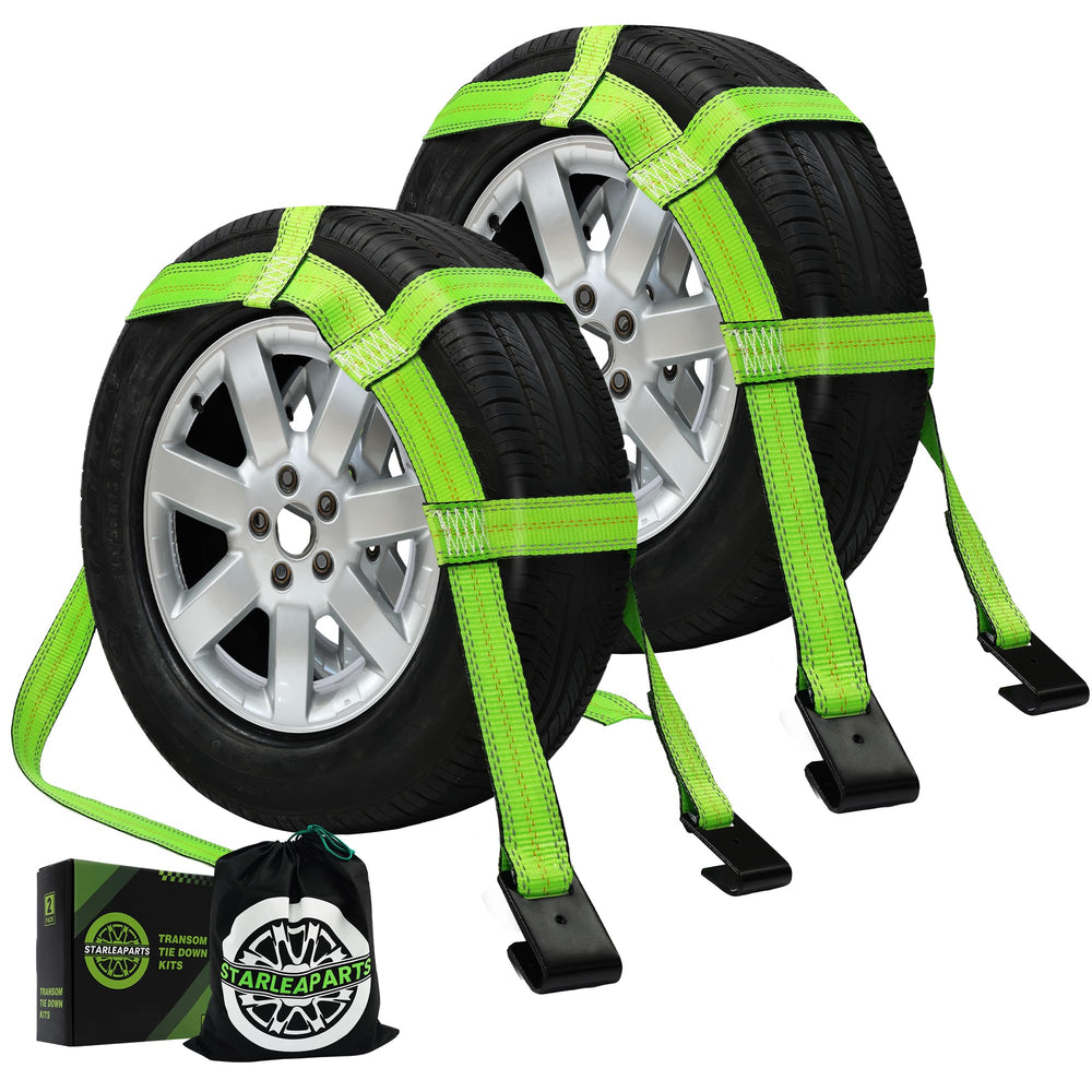 STARLEAPARTS tow dolly straps with reflective accents secure 14–17 inch tires safely at night.