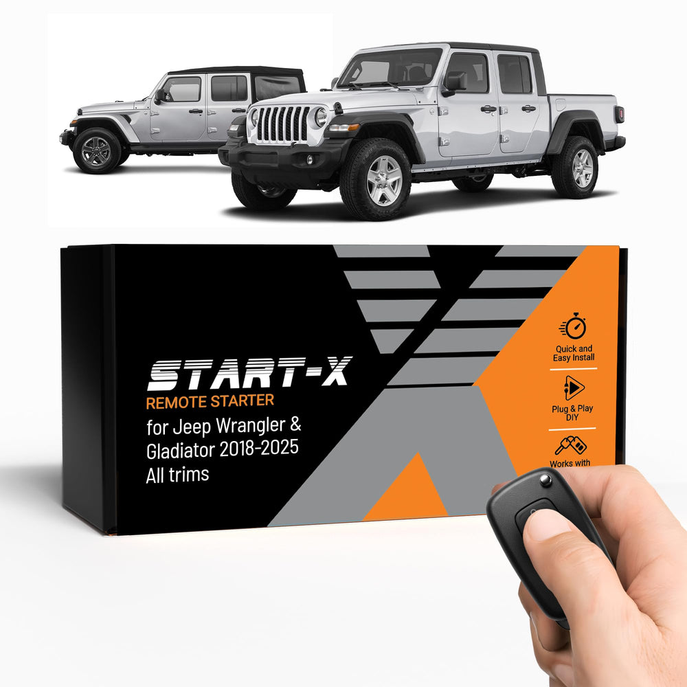 Start-X remote start kit on Jeep Wrangler JL dashboard for quick engine start.