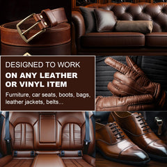 STARTSO WORLD Leather Recoloring Balm applied to cracked dark gray sofa leather showing revival