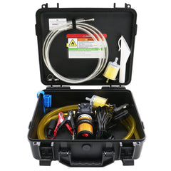 Steauty 12V fuel transfer pump in a compact case for easy portability.