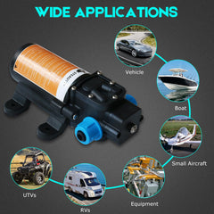 Steauty 12V fuel transfer pump with cigarette lighter cable for on-vehicle fueling.