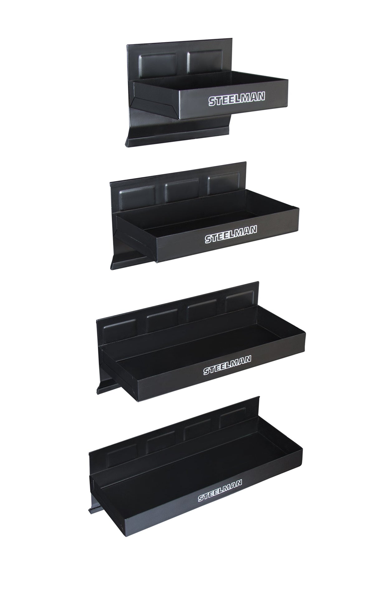 Steelman 12-inch non-marring magnetic tray securing tools in a rolling toolbox.