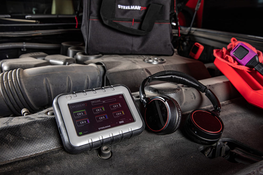 Steelman Pro microphone clamps capturing distinct sounds from engine bay and undercarriage