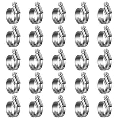 Steelsoft non-slip worm gear hose clamps in a 25-pack for secure automotive and garden connections.