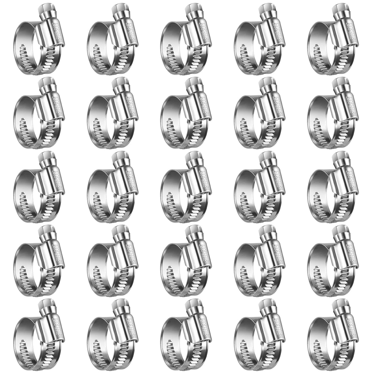 Steelsoft clamp close-up showing 5/8 to 1 inch range for secure hoses