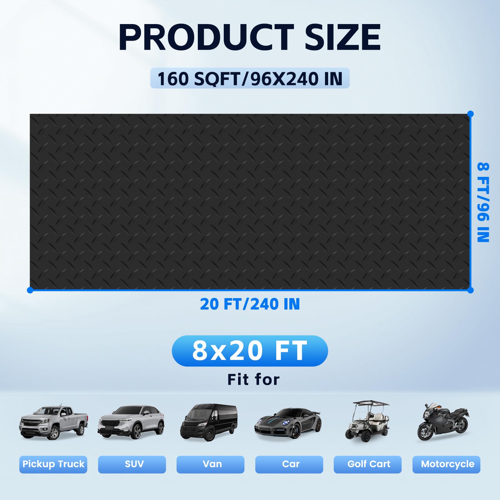 StellarStar 20x8 ft mat covers large garage or workspace floors.