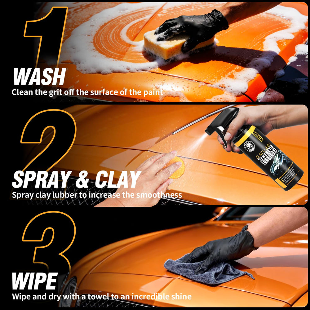 Stemni clay bar working on car paint to remove contaminants.