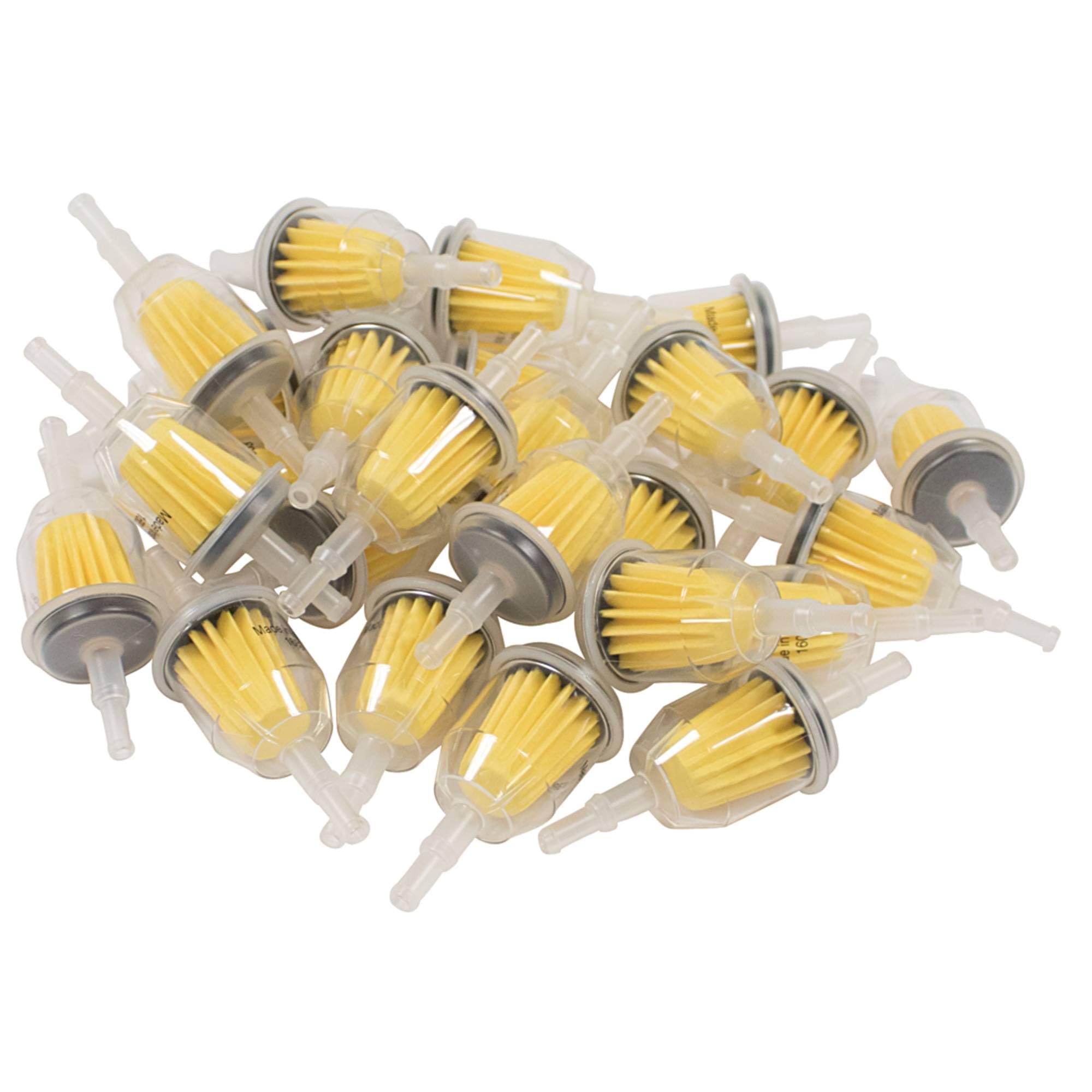 Stens 120-886 fuel filter shop pack with clear housing showing filtration for 1/4 and 5/16 inch lines