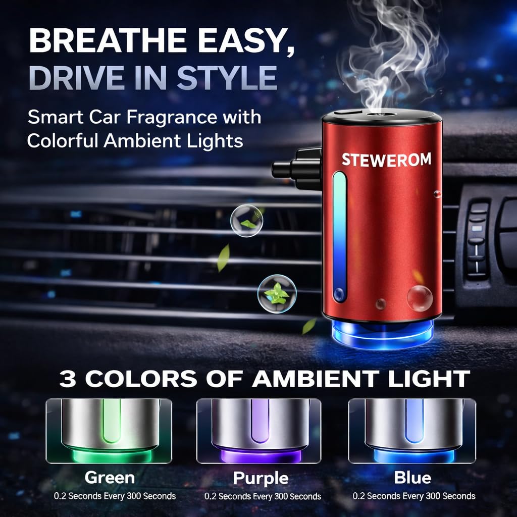 Stewerom car diffuser button and indicator lights showing easy mode switching.