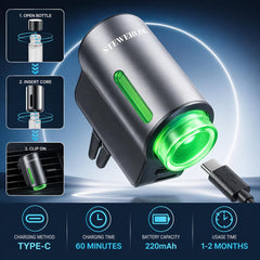 Stewerom car air freshener USB-C recharge highlights quick one-hour charge.